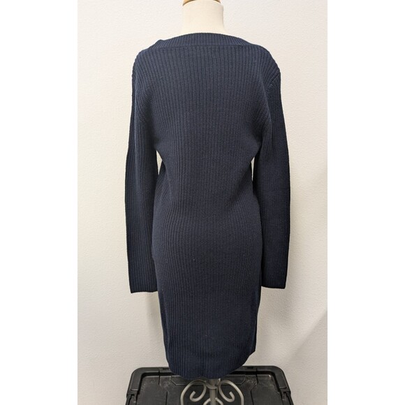 Toad & Co Navy Blue Lakeview Sweater Dress sz L Ethical Wool Ribbed Classic Chic - Picture 5 of 9